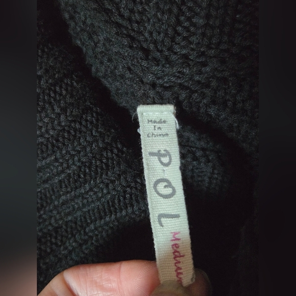 Pol Cut Out Cowl Neck Shark Bite Elevated Basic Cable Knit Sweater, Medium - Picture 3 of 3